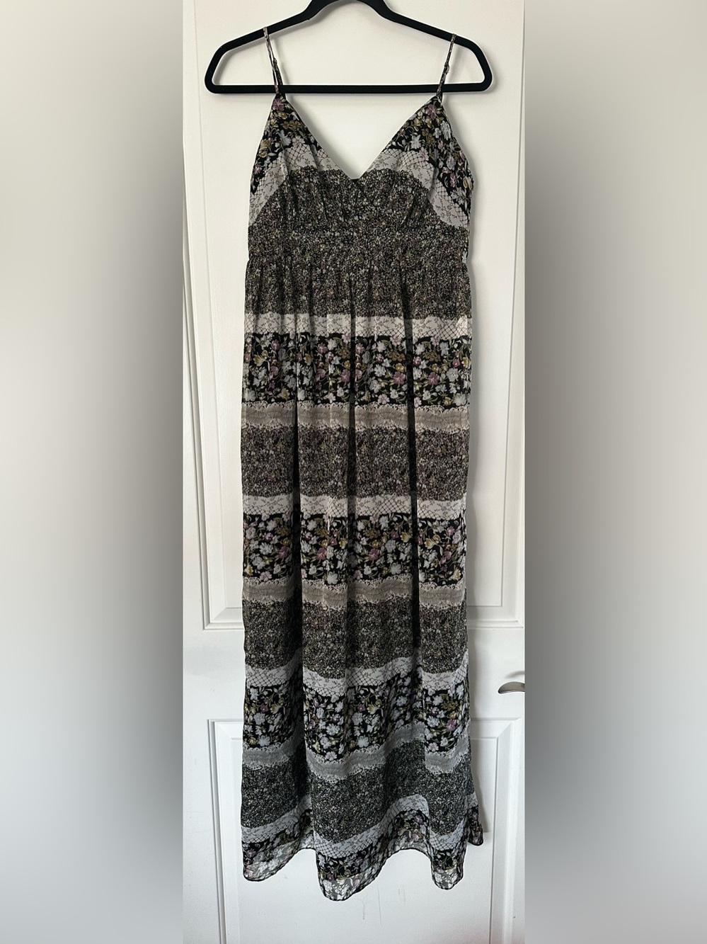 Sheri Martin Black Floral Maxi Skirt with Pink and Cream Accents